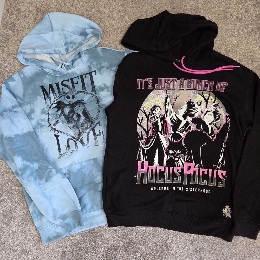 Hocus Pocus  Jack And Sally Hoodie Lot Of 2 Womens Disney Pink Blue Sanderson XS
